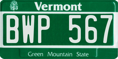 VT license plate BWP567