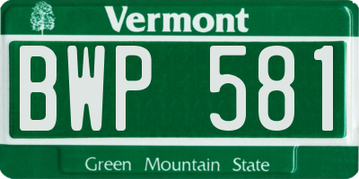 VT license plate BWP581