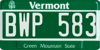 VT license plate BWP583