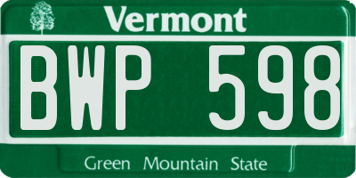 VT license plate BWP598