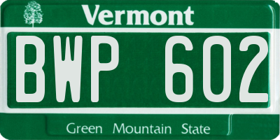 VT license plate BWP602