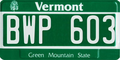 VT license plate BWP603