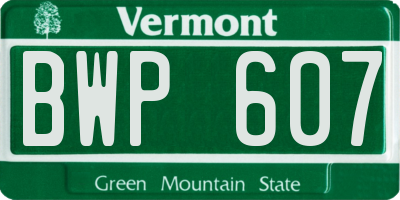 VT license plate BWP607