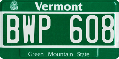 VT license plate BWP608
