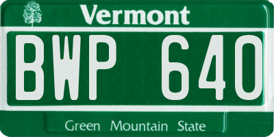 VT license plate BWP640