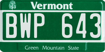 VT license plate BWP643