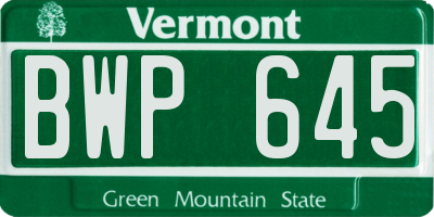 VT license plate BWP645