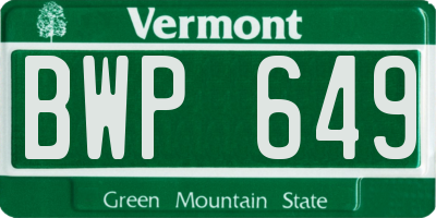 VT license plate BWP649