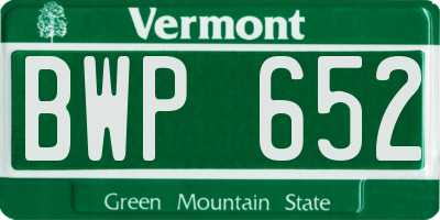 VT license plate BWP652