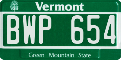 VT license plate BWP654