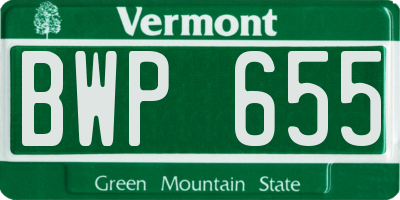VT license plate BWP655