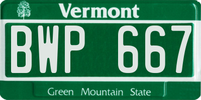 VT license plate BWP667