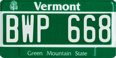 VT license plate BWP668