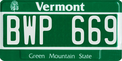 VT license plate BWP669