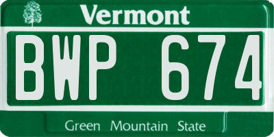 VT license plate BWP674
