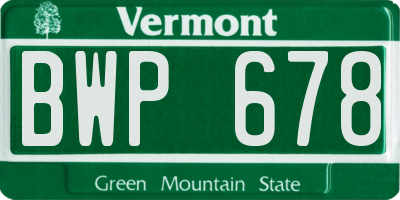 VT license plate BWP678