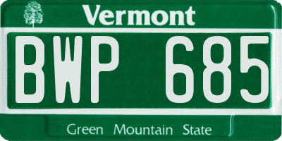 VT license plate BWP685