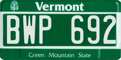 VT license plate BWP692