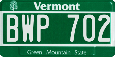 VT license plate BWP702