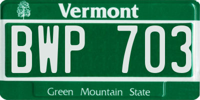 VT license plate BWP703