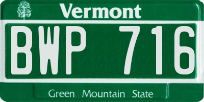 VT license plate BWP716