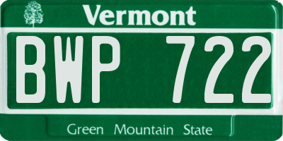 VT license plate BWP722