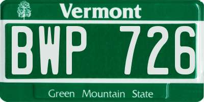 VT license plate BWP726