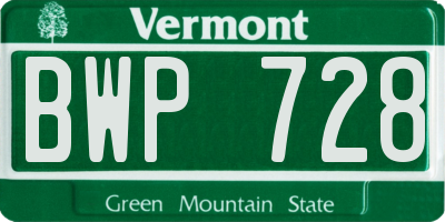 VT license plate BWP728