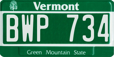 VT license plate BWP734