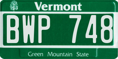 VT license plate BWP748