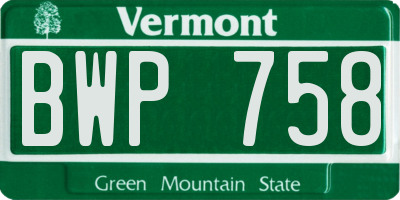 VT license plate BWP758