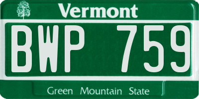 VT license plate BWP759