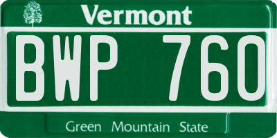 VT license plate BWP760