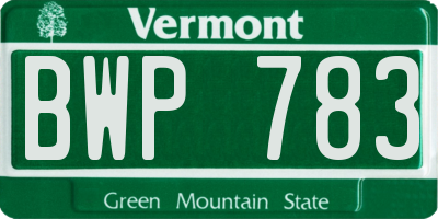 VT license plate BWP783