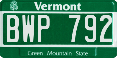 VT license plate BWP792