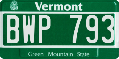 VT license plate BWP793