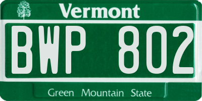 VT license plate BWP802