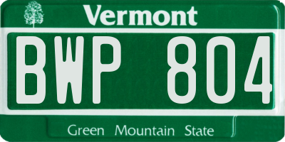 VT license plate BWP804