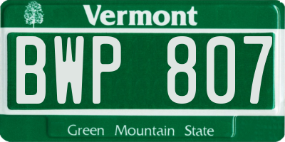 VT license plate BWP807