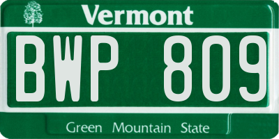 VT license plate BWP809