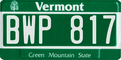 VT license plate BWP817