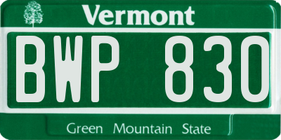 VT license plate BWP830