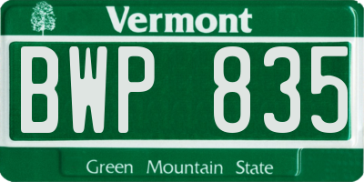 VT license plate BWP835