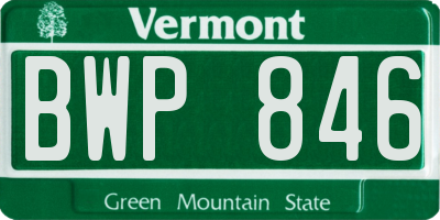 VT license plate BWP846