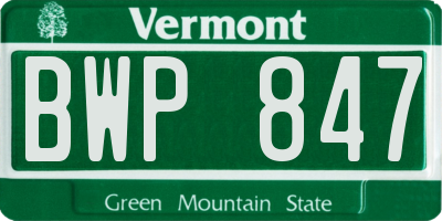VT license plate BWP847