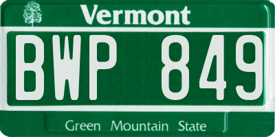 VT license plate BWP849