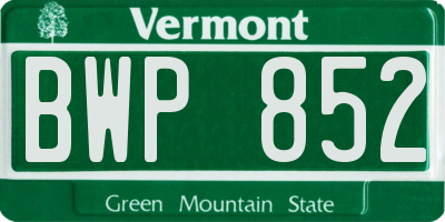 VT license plate BWP852