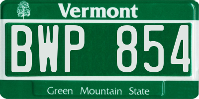VT license plate BWP854