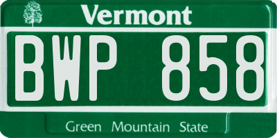 VT license plate BWP858