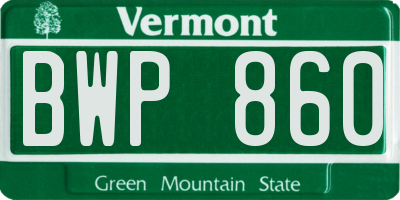 VT license plate BWP860